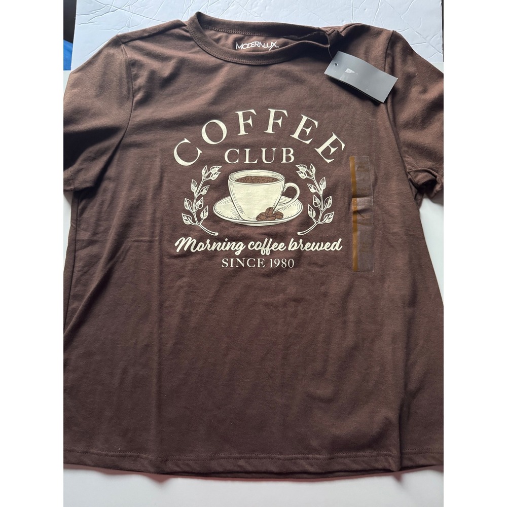 Modern Lux Coffee Club Graphic Tee Brown Short Sleeve T-Shirt Small JT27268